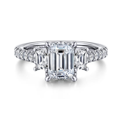 Charlene - 14K White Gold Emerald Cut Three Stone Diamond Engagement Ring