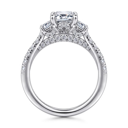 Charlene - 14K White Gold Emerald Cut Three Stone Diamond Engagement Ring