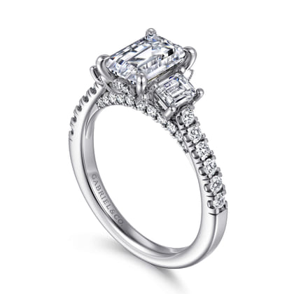 Charlene - 14K White Gold Emerald Cut Three Stone Diamond Engagement Ring