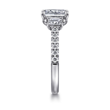 Charlene - 14K White Gold Emerald Cut Three Stone Diamond Engagement Ring