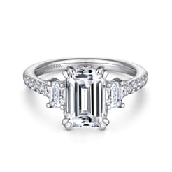 Charlene - 14K White Gold Emerald Cut Three Stone Diamond Engagement Ring