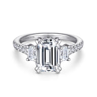 Charlene - 14K White Gold Emerald Cut Three Stone Diamond Engagement Ring