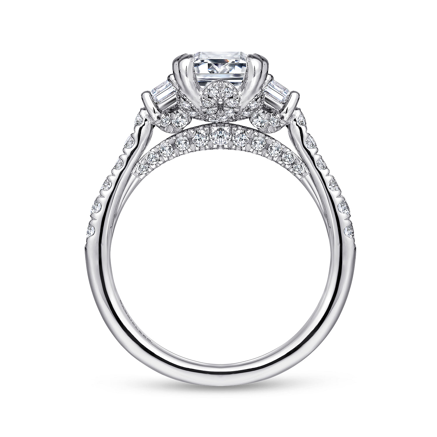Charlene - 14K White Gold Emerald Cut Three Stone Diamond Engagement Ring - 1 ct - Shot 2