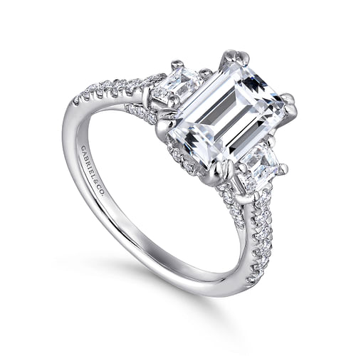 Charlene - 14K White Gold Emerald Cut Three Stone Diamond Engagement Ring - 1 ct - Shot 3