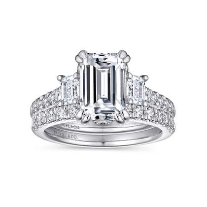 Charlene - 14K White Gold Emerald Cut Three Stone Diamond Engagement Ring
