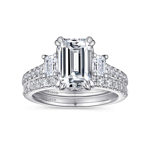 Charlene - 14K White Gold Emerald Cut Three Stone Diamond Engagement Ring - 1 ct - Shot 4