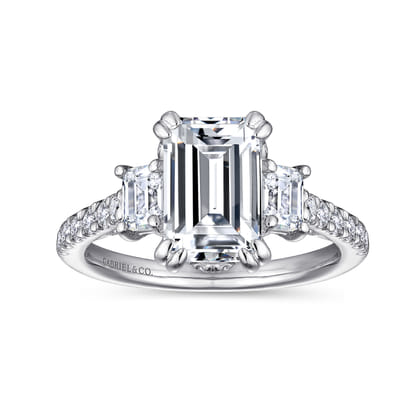 Charlene - 14K White Gold Emerald Cut Three Stone Diamond Engagement Ring
