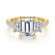 Charlene - 14K Yellow Gold Emerald Cut Three Stone Diamond Engagement Ring