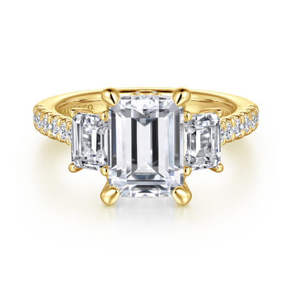 Charlene - 14K Yellow Gold Emerald Cut Three Stone Diamond Engagement Ring