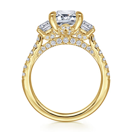 Charlene - 14K Yellow Gold Emerald Cut Three Stone Diamond Engagement Ring