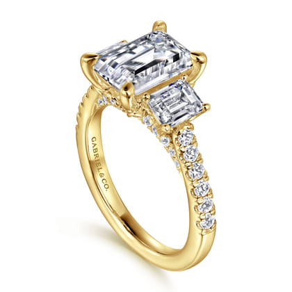 Charlene - 14K Yellow Gold Emerald Cut Three Stone Diamond Engagement Ring