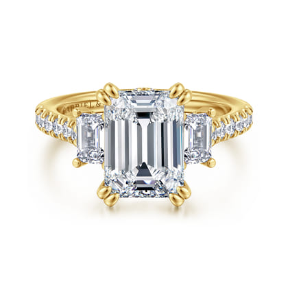 Charlene - 14K Yellow Gold Emerald Cut Three Stone Diamond Engagement Ring