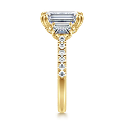 Charlene - 14K Yellow Gold Emerald Cut Three Stone Diamond Engagement Ring