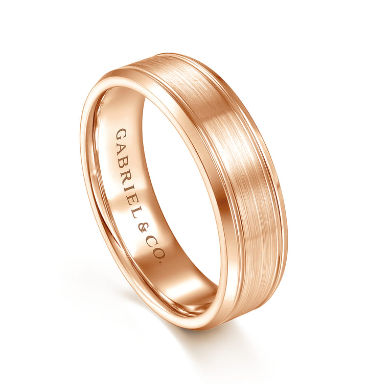 Charles - 14K Rose Gold 6mm - Men's Wedding Band in Satin Finish - Shot 3