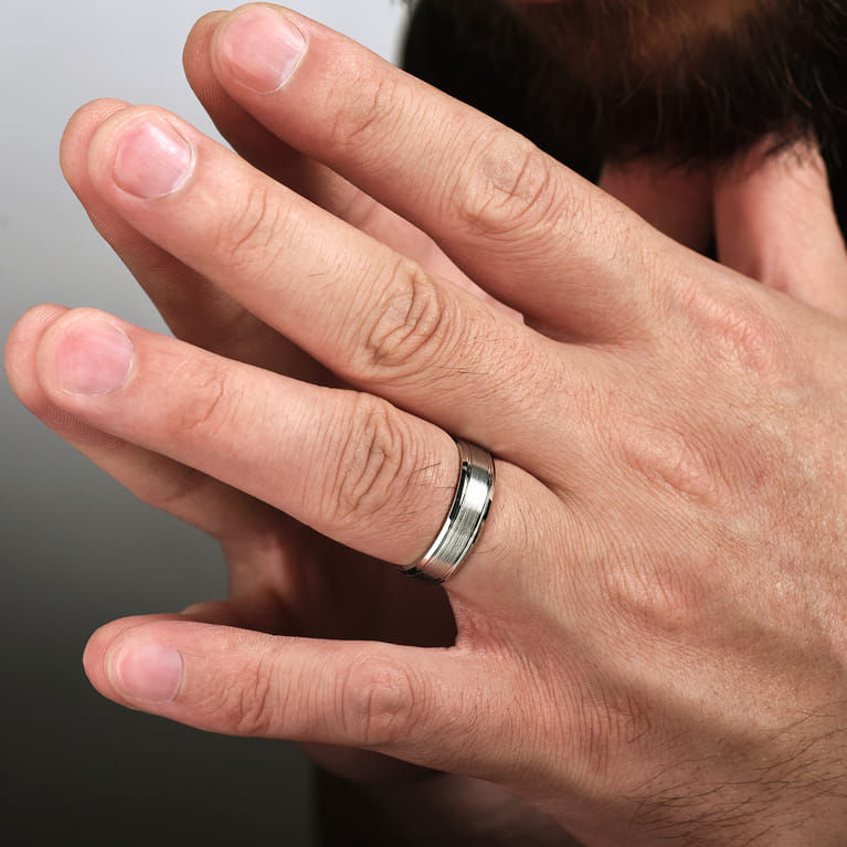 Charles - 14K White Gold 6mm - Men's Wedding Band in Satin Finish - Shot 5