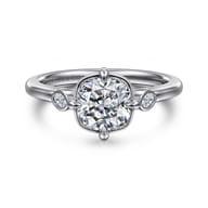 Charli - 14K White Gold Bezel Prong Cushion Cut Three Stone Diamond Engagement Ring