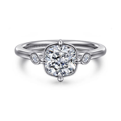 Charli - 14K White Gold Bezel Prong Cushion Cut Three Stone Diamond Engagement Ring