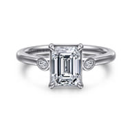 Charli - 14K White Gold Bezel Prong Emerald Cut Three Stone Diamond Engagement Ring