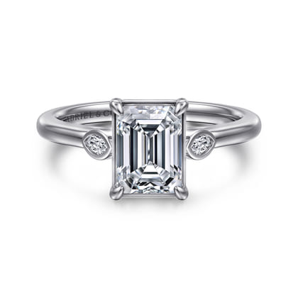 Charli - 14K White Gold Bezel Prong Emerald Cut Three Stone Diamond Engagement Ring