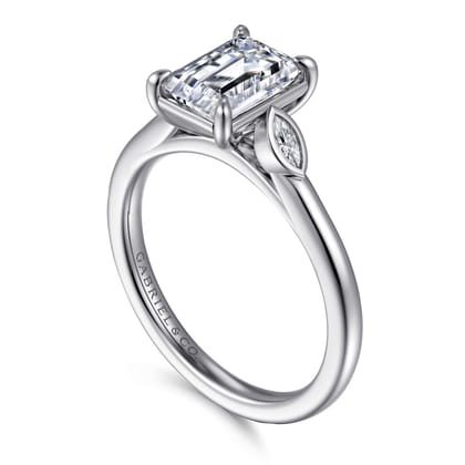 Charli - 14K White Gold Bezel Prong Emerald Cut Three Stone Diamond Engagement Ring