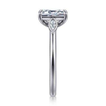 Charli - 14K White Gold Bezel Prong Emerald Cut Three Stone Diamond Engagement Ring