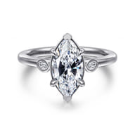 Charli - 14K White Gold Bezel Prong Marquise Shape Three Stone Diamond Engagement Ring