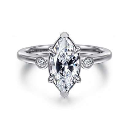 Charli - 14K White Gold Bezel Prong Marquise Shape Three Stone Diamond Engagement Ring