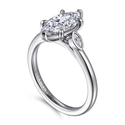 Charli - 14K White Gold Bezel Prong Marquise Shape Three Stone Diamond Engagement Ring