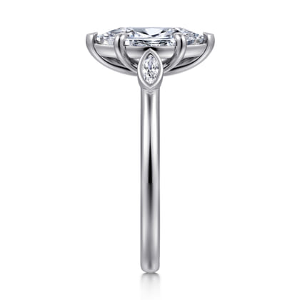 Charli - 14K White Gold Bezel Prong Marquise Shape Three Stone Diamond Engagement Ring