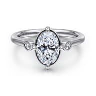 Charli - 14K White Gold Bezel Prong Oval Three Stone Diamond Engagement Ring
