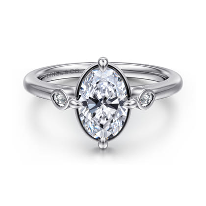 Charli - 14K White Gold Bezel Prong Oval Three Stone Diamond Engagement Ring