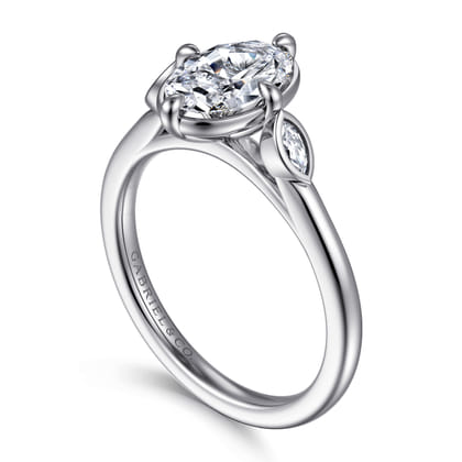 Charli - 14K White Gold Bezel Prong Oval Three Stone Diamond Engagement Ring