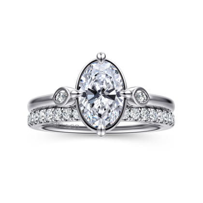 Charli - 14K White Gold Bezel Prong Oval Three Stone Diamond Engagement Ring