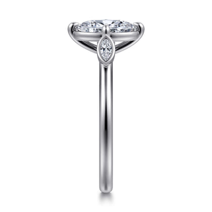 Charli - 14K White Gold Bezel Prong Oval Three Stone Diamond Engagement Ring