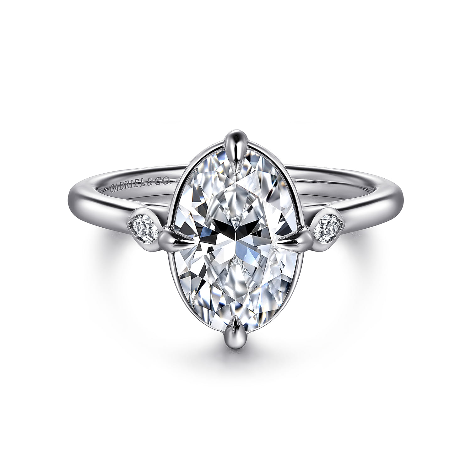Charli - 14K White Gold Bezel Prong Oval Three Stone Diamond Engagement Ring