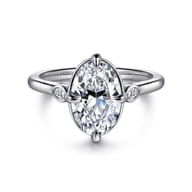 Charli - 14K White Gold Bezel Prong Oval Three Stone Diamond Engagement Ring