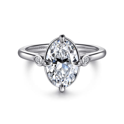 Charli - 14K White Gold Bezel Prong Oval Three Stone Diamond Engagement Ring