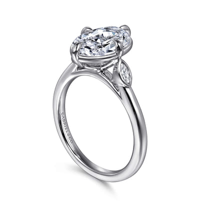 Charli - 14K White Gold Bezel Prong Oval Three Stone Diamond Engagement Ring