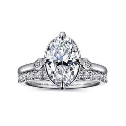Charli - 14K White Gold Bezel Prong Oval Three Stone Diamond Engagement Ring