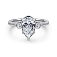 Charli - 14K White Gold Bezel Prong Pear Shape Three Stone Diamond Engagement Ring