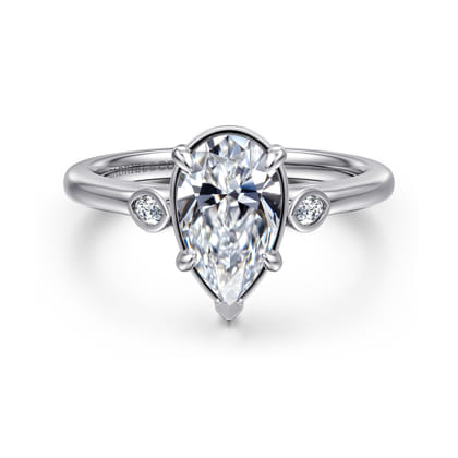Charli - 14K White Gold Bezel Prong Pear Shape Three Stone Diamond Engagement Ring