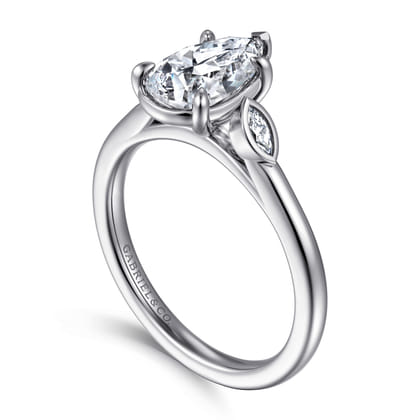 Charli - 14K White Gold Bezel Prong Pear Shape Three Stone Diamond Engagement Ring