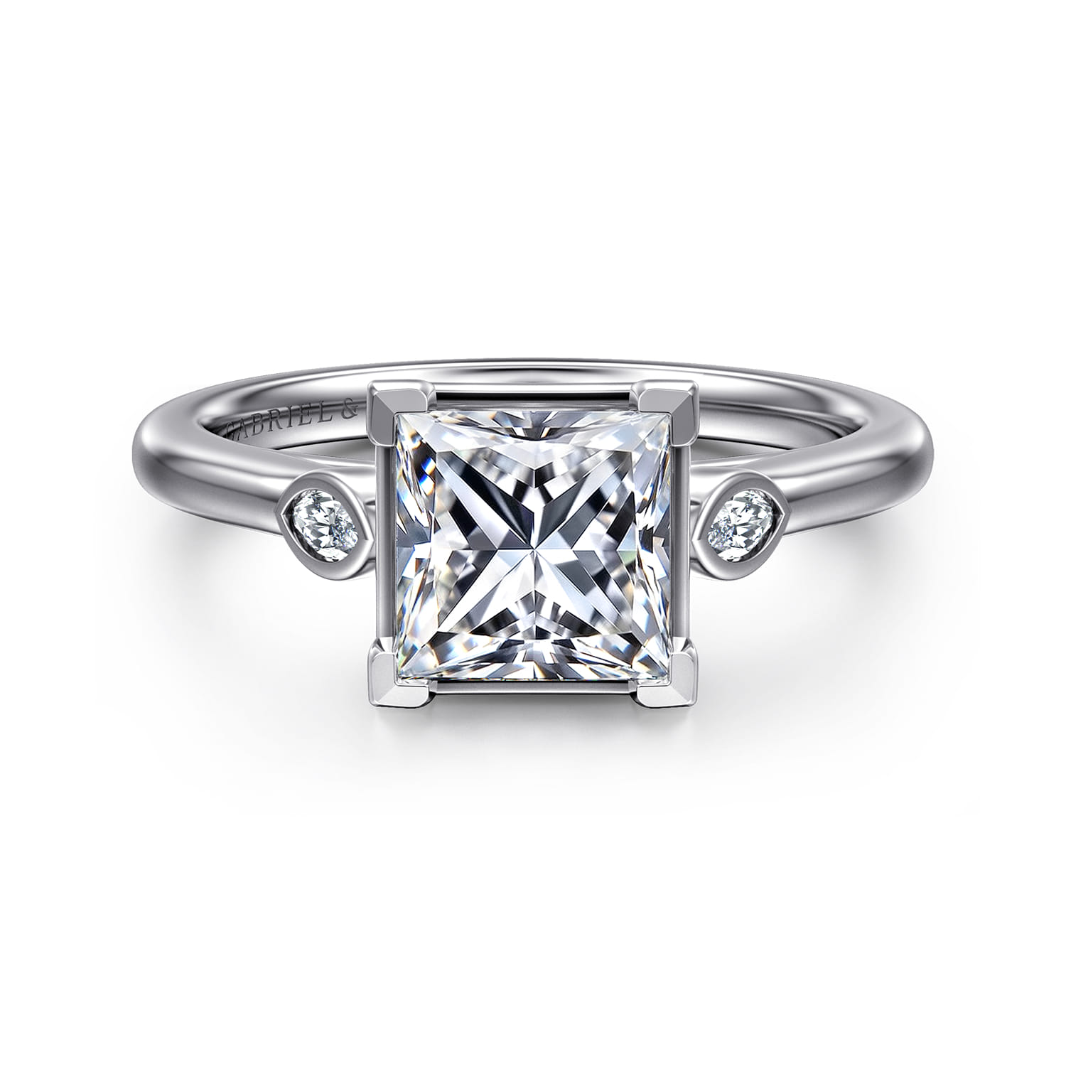 Charli - 14K White Gold Bezel Prong Princess Cut Three Stone Diamond Engagement Ring