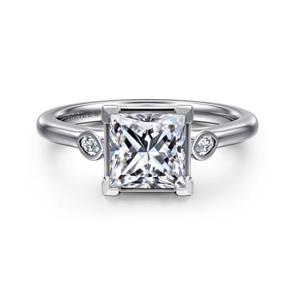Charli - 14K White Gold Bezel Prong Princess Cut Three Stone Diamond Engagement Ring