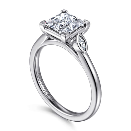 Charli - 14K White Gold Bezel Prong Princess Cut Three Stone Diamond Engagement Ring
