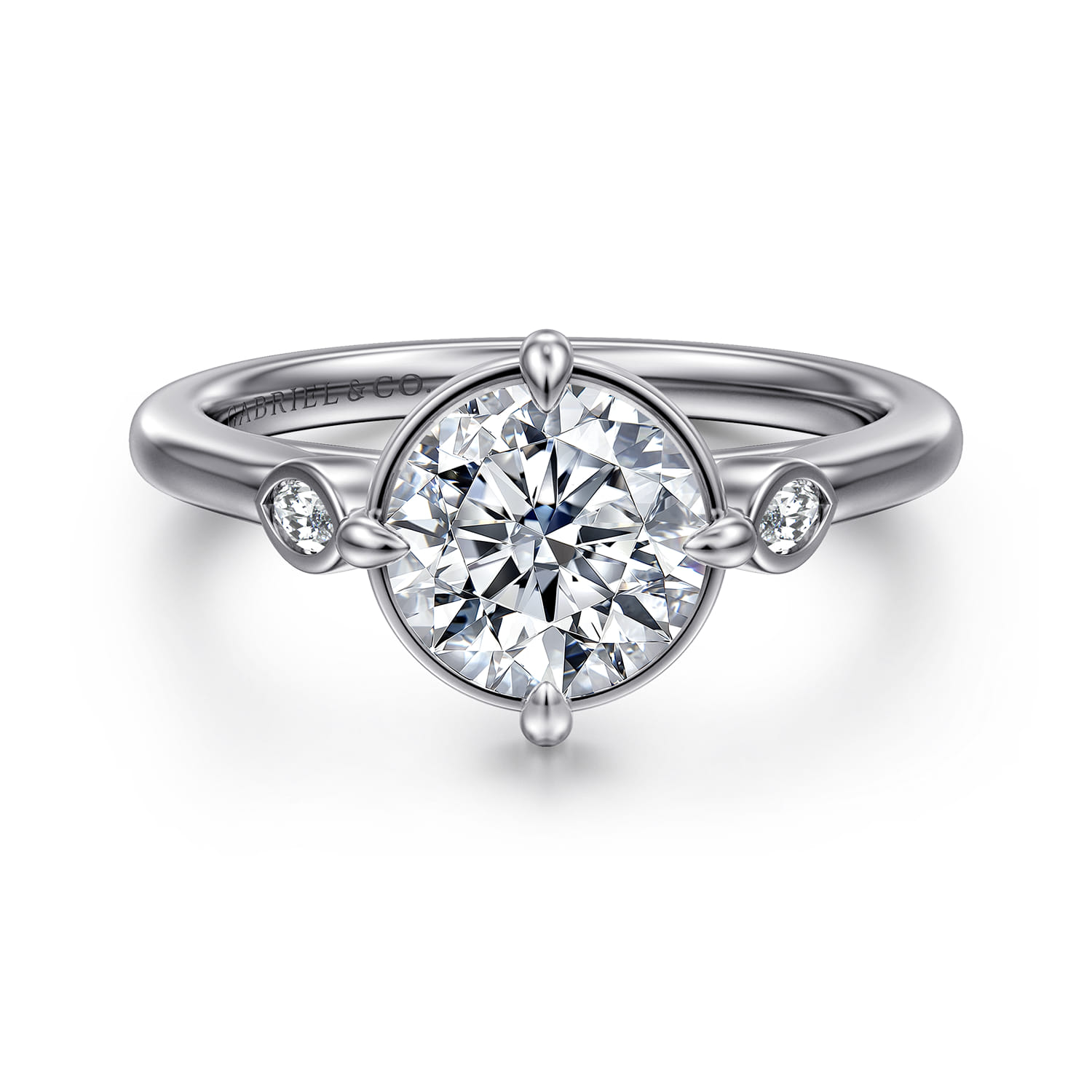 Charli - 14K White Gold Bezel Prong Round Three Stone Diamond Engagement Ring
