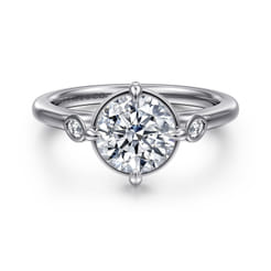 Charli - 14K White Gold Bezel Prong Round Three Stone Diamond Engagement Ring
