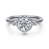 Charli - 14K White Gold Bezel Prong Round Three Stone Diamond Engagement Ring