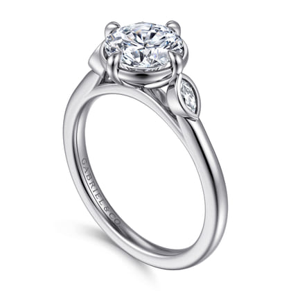 Charli - 14K White Gold Bezel Prong Round Three Stone Diamond Engagement Ring