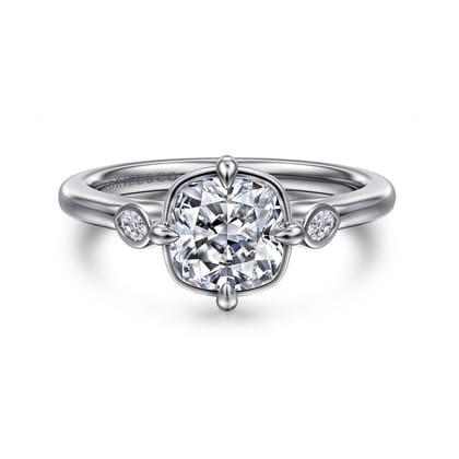 Charli - 14K White Gold Cushion Cut Three Stone Diamond Engagement Ring